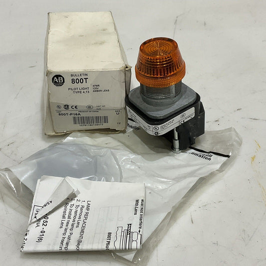 AB ALLEN BRADLEY 800T-P16A PILOT LIGHT TYPE 4, 13 AMBER LENS SERIES U 120V U4M