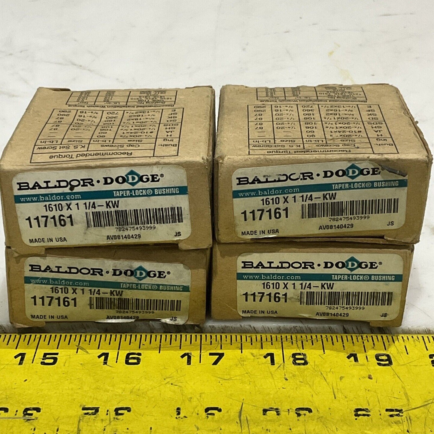 BALDOR DODGE 117161 TAPER-LOCK BUSHING 1610 X 1 1/4-KW LOT OF 4 U4M