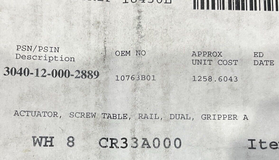 MACRON 10763B01 GRIPPER A DUAL RAIL SCREW TABLE ACTUATOR U3S