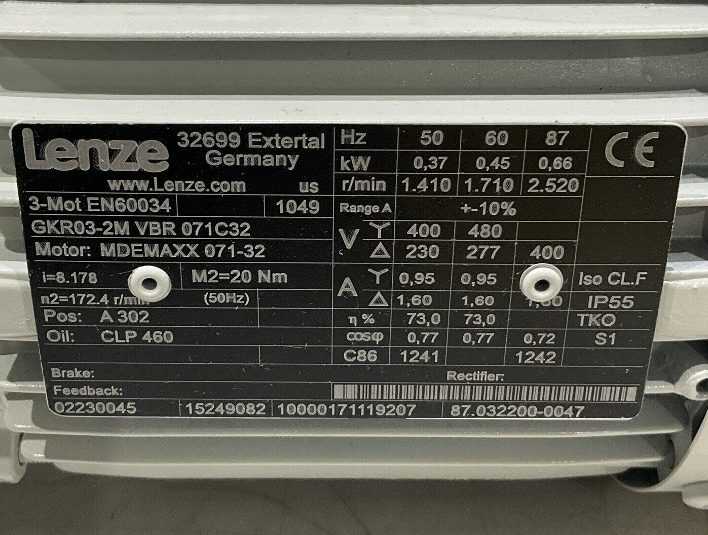 LENZE GKR03-2M VBR 071C32 MDEMAXX 071-32 GEARBOX MOTOR U3S