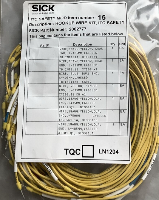 SICK 2062777 HOOK UP WIRE KIT ITC SAFETY MOD 15 TQC LN1204 - U3S