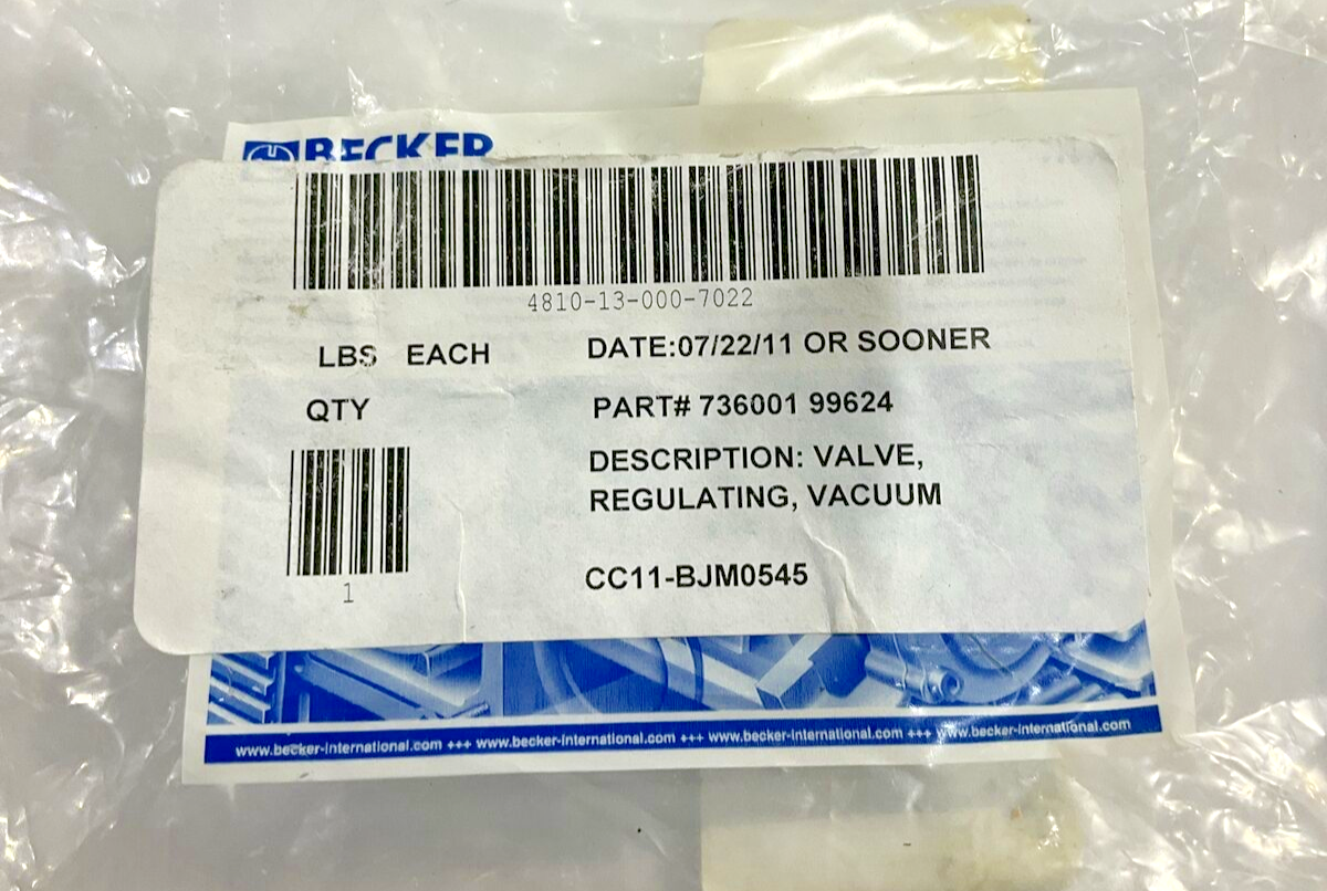 BECKER 73600199624 VALVE , REGULATING , VACUUM.  U3S
