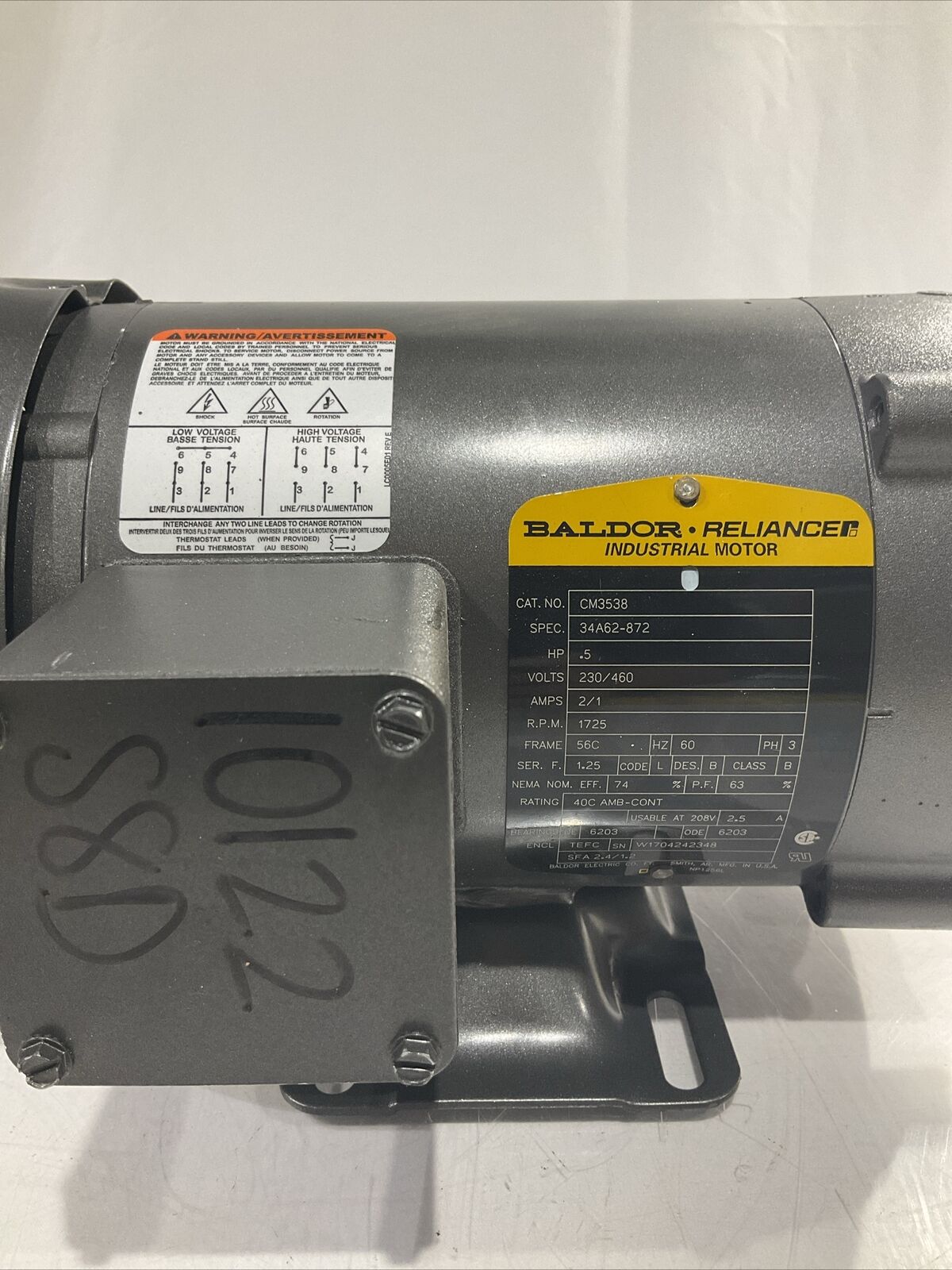 BALDOR RELIANCE  0.5HP CM3538  MOTOR  230/460V