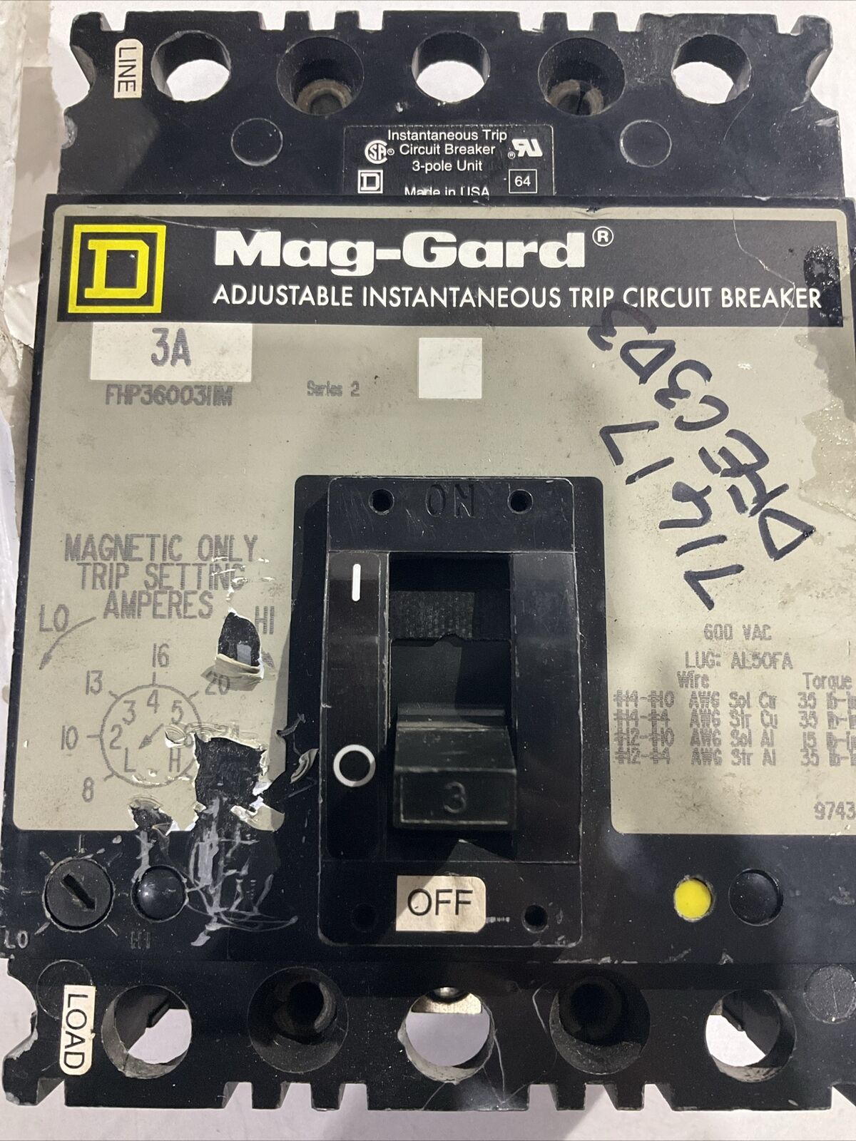 MAG- GARD  FHP360031M ADJUSTABLE  INSTANTANEOUS TRIP  CIRCUIT BREAKER  U4M