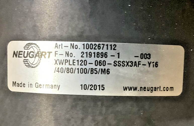 NEUGART ARI-NO.100267112  MOTOR xwple120-060-sssx3af-y16 PLANETARY GEAR BOX U4M