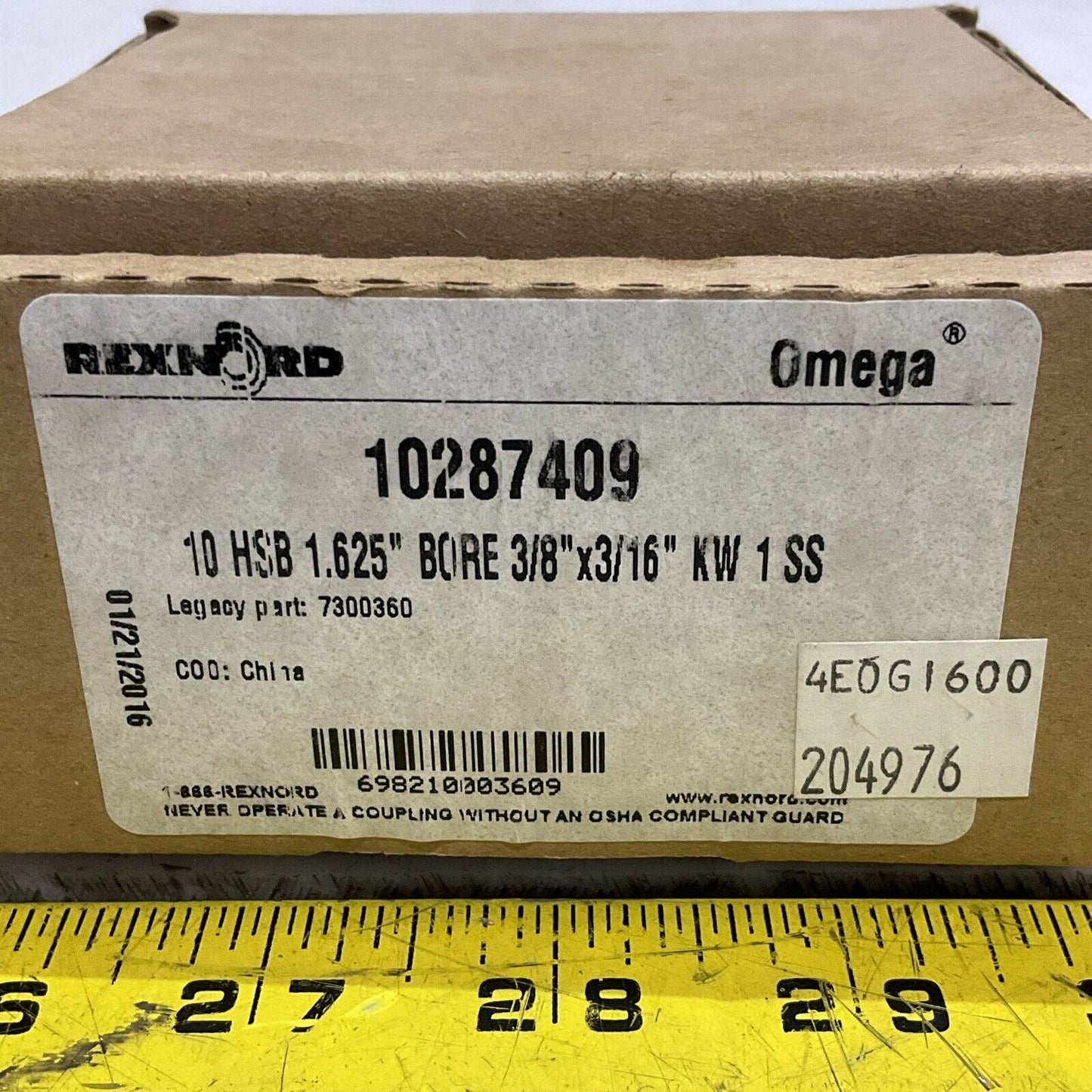 REXNORD OMEGA 10287409 7300360 10HSB 1.625” BORE 3/8” X 3/16” KW 1 SS G7T
