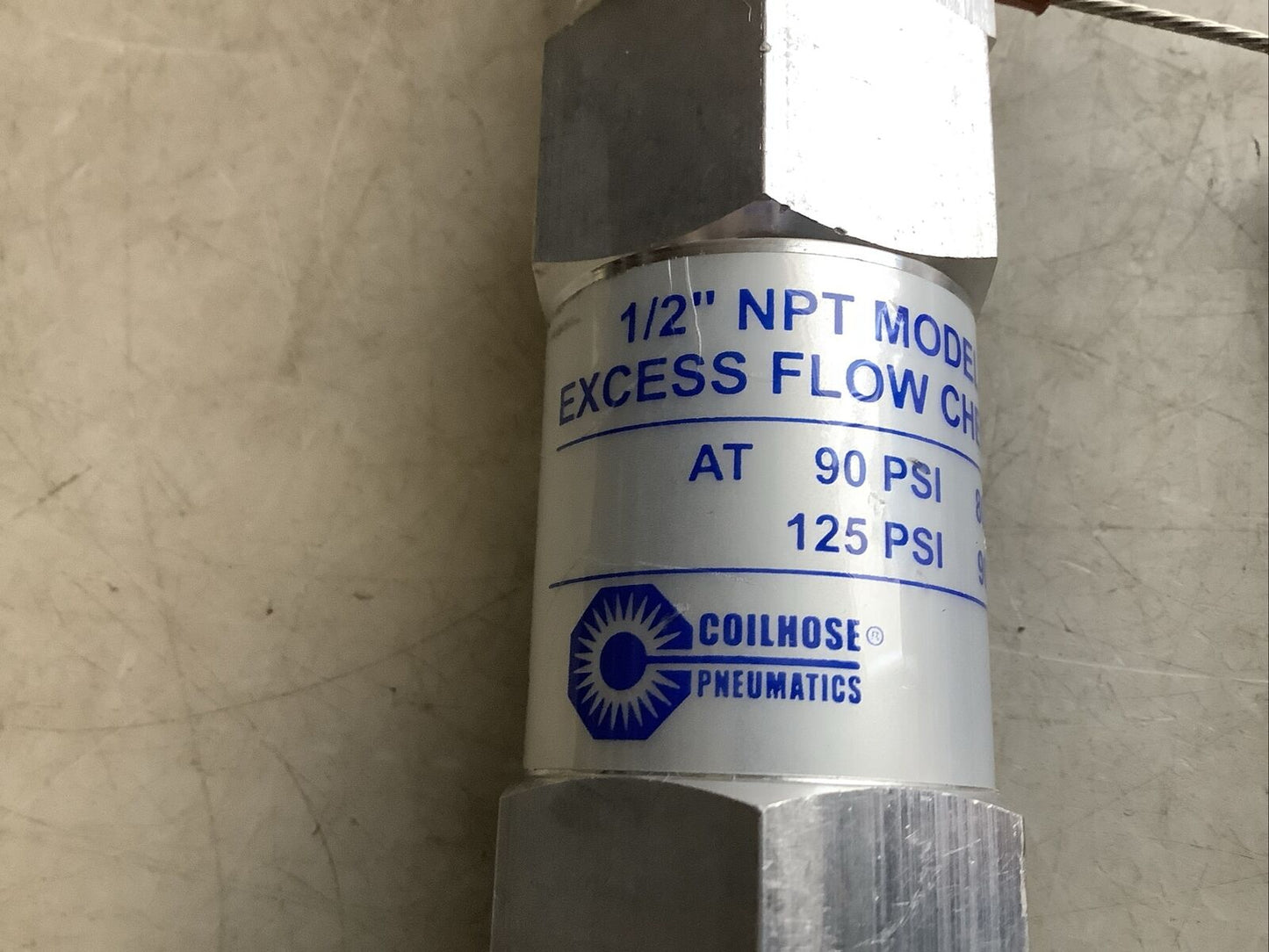 COILHOUSE PNEUMATICS SV804 SAFETY EXCESS FLOW CHECK VALVE 90-125PSI 1/2” NPT U3S