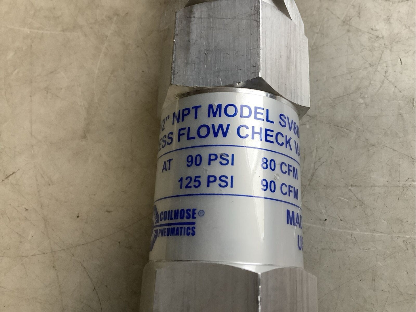 COILHOUSE PNEUMATICS SV804 SAFETY EXCESS FLOW CHECK VALVE 90-125PSI 1/2” NPT U3S