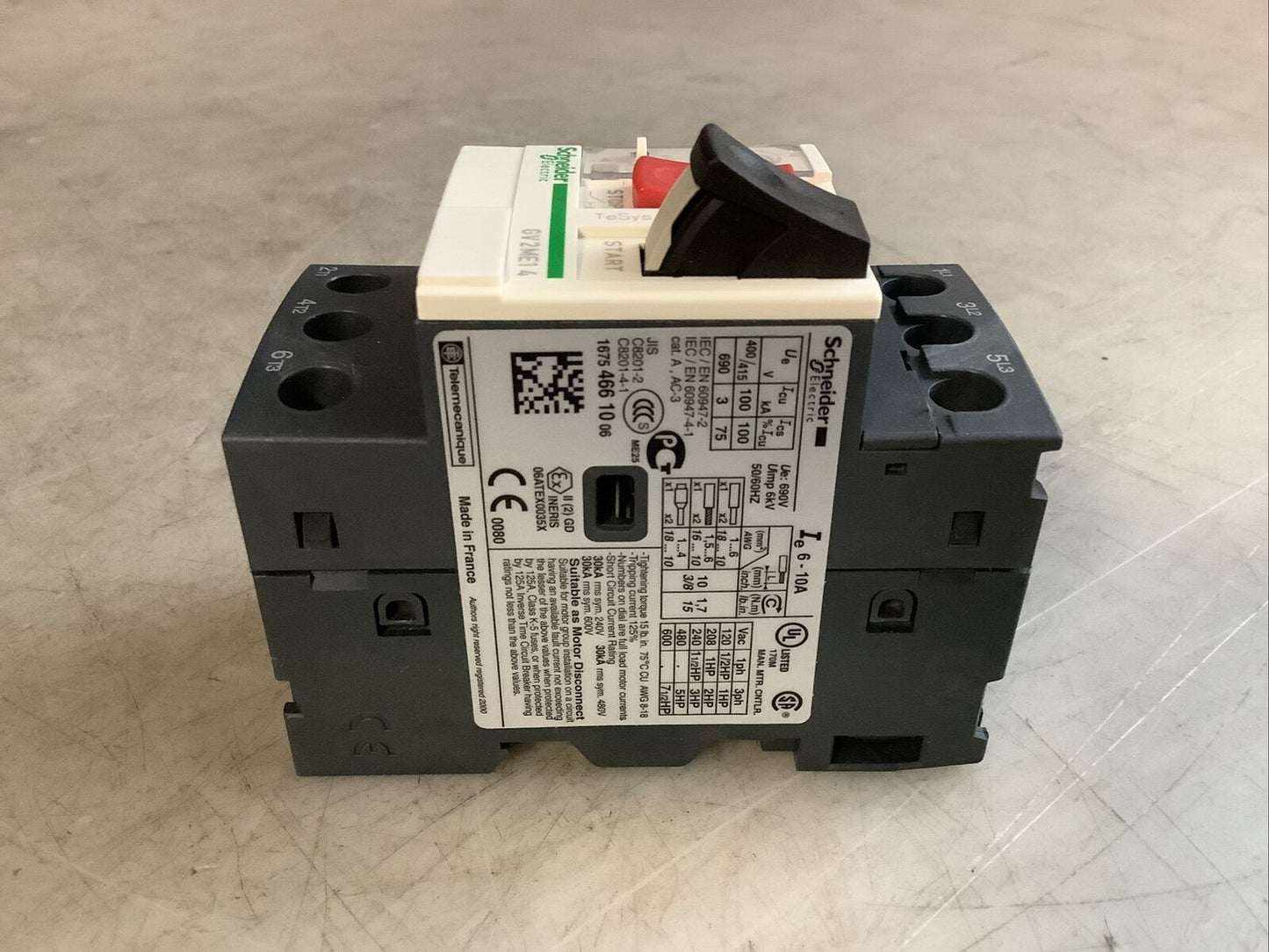 SCHNEIDER ELECTRIC GV2ME14 MOTOR CIRCUIT BREAKER 6-10A U3S