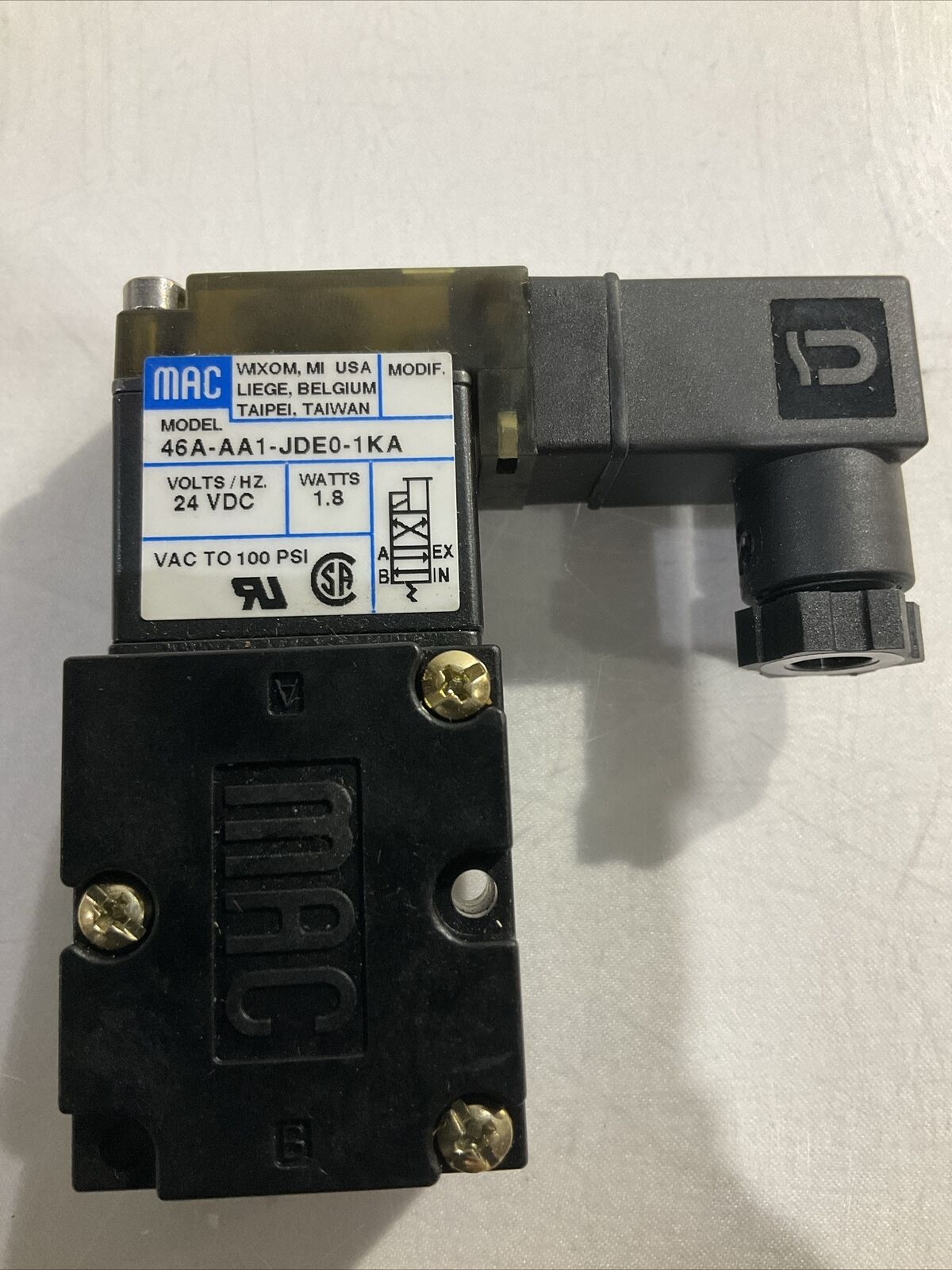 MAC 46A-AA1-JDE0-1KA PNEUMATIC SOLENOID VALVE 24 VDC 1.8 W U3S