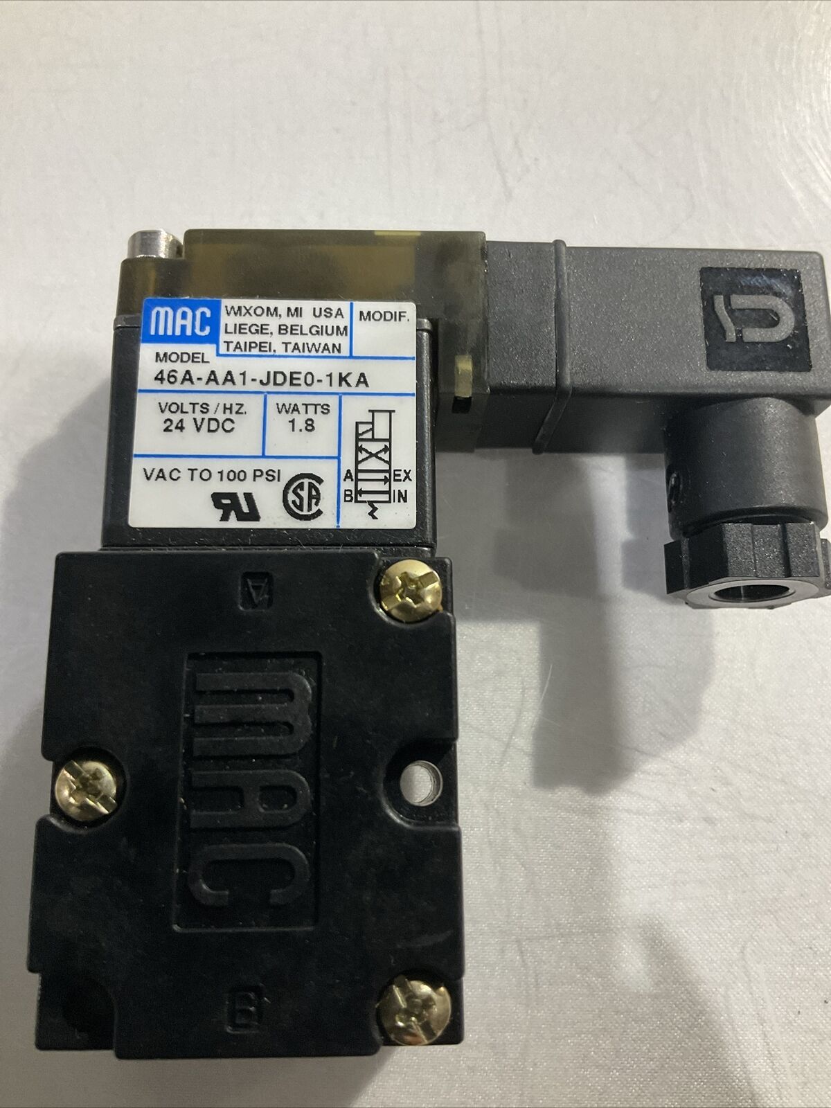 MAC 46A-AA1-JDE0-1KA PNEUMATIC SOLENOID VALVE 24 VDC 1.8 W U3S