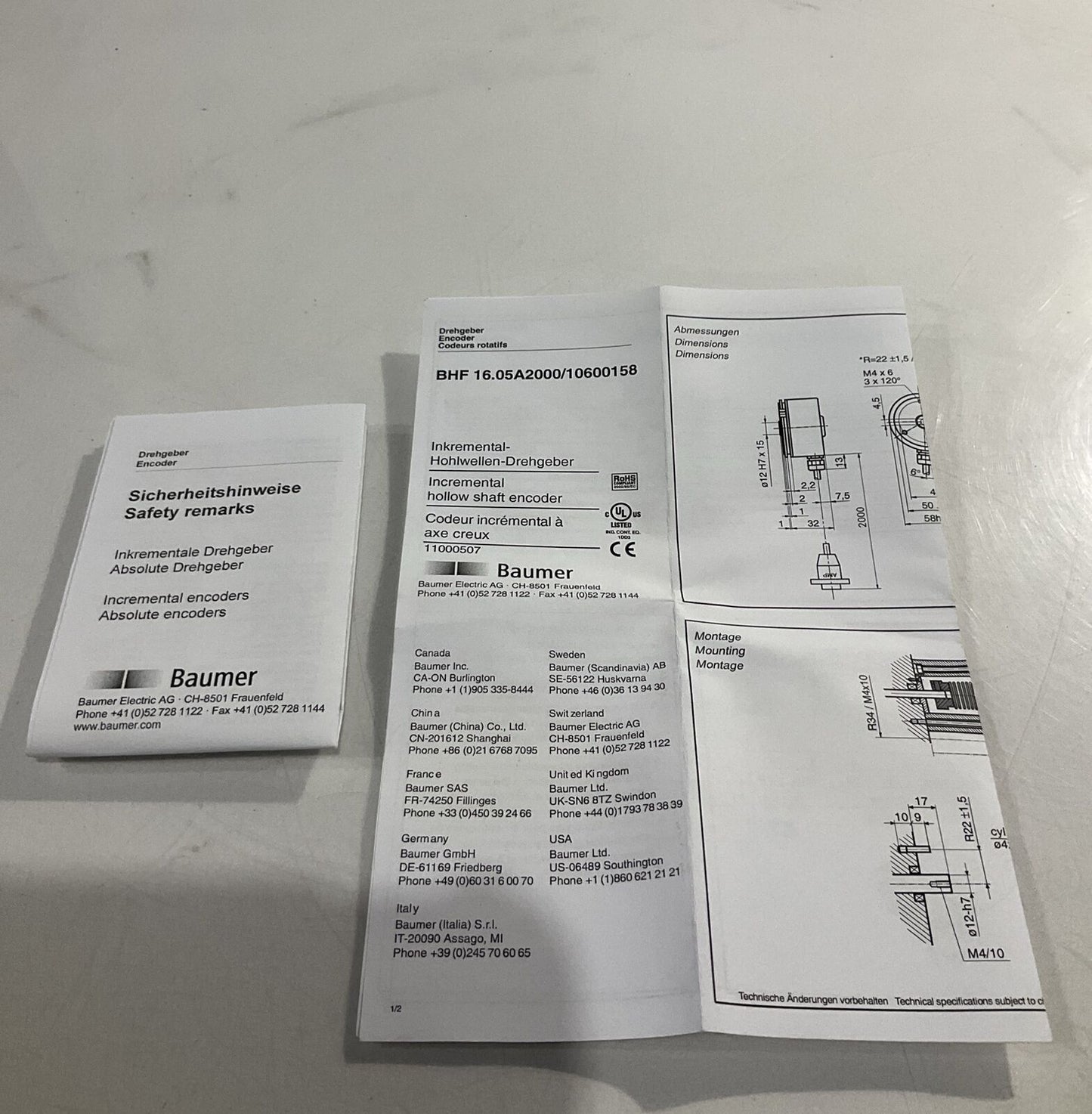 BAUMER   171K385G01   WIRED  ENCODER  ASSEMBLY   W455  U3S