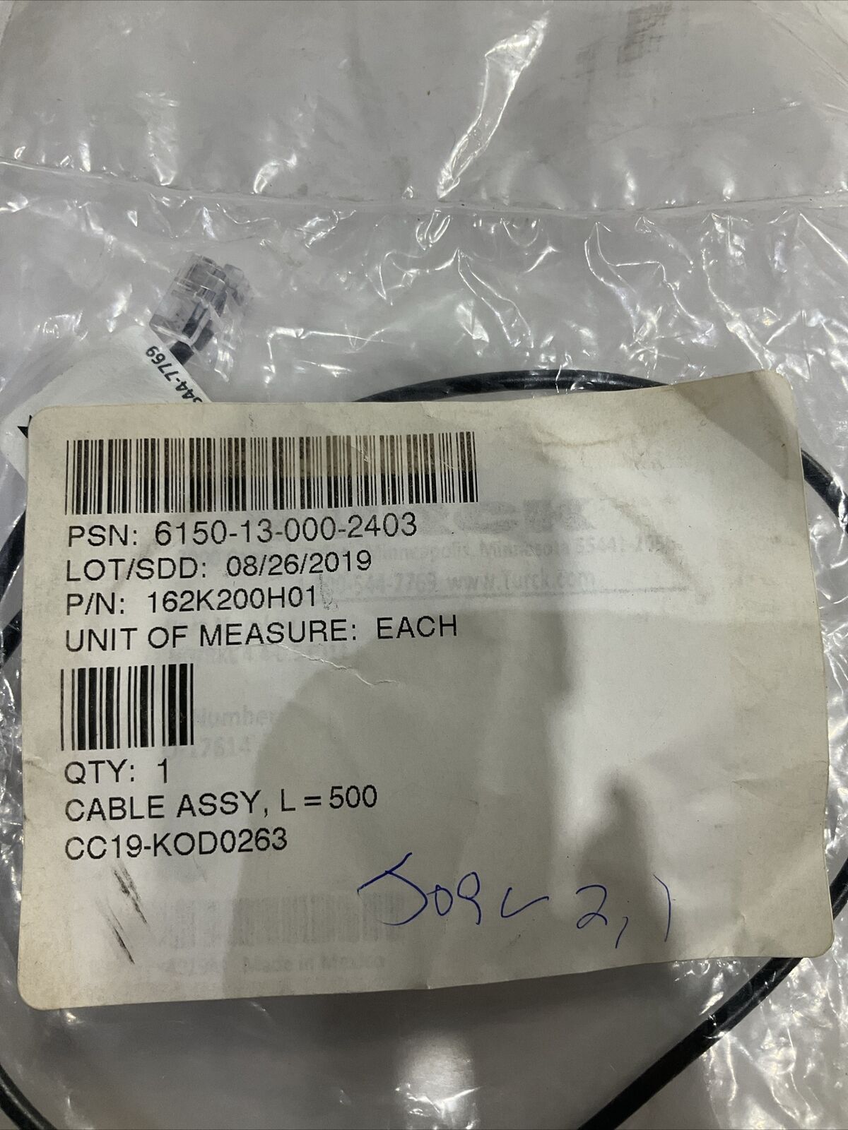 TURCK  U-17614 162K200H01 CABLE ASSEMBLY U3S