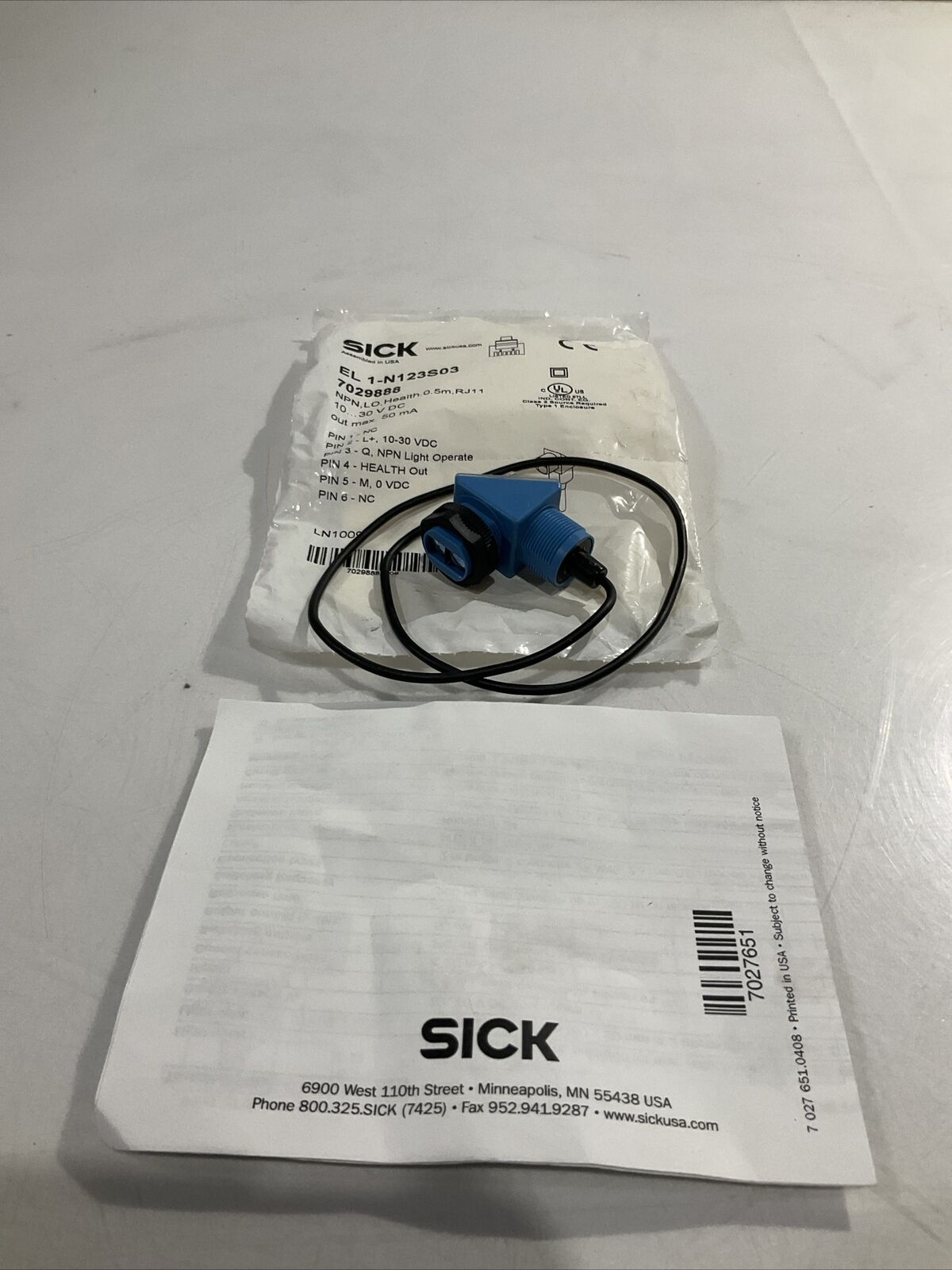 SICK EL1-N123S03  PHOTO EYE POLARIZED RETRO REFLECTIVE LIGTH OPERATE 30VD U3S