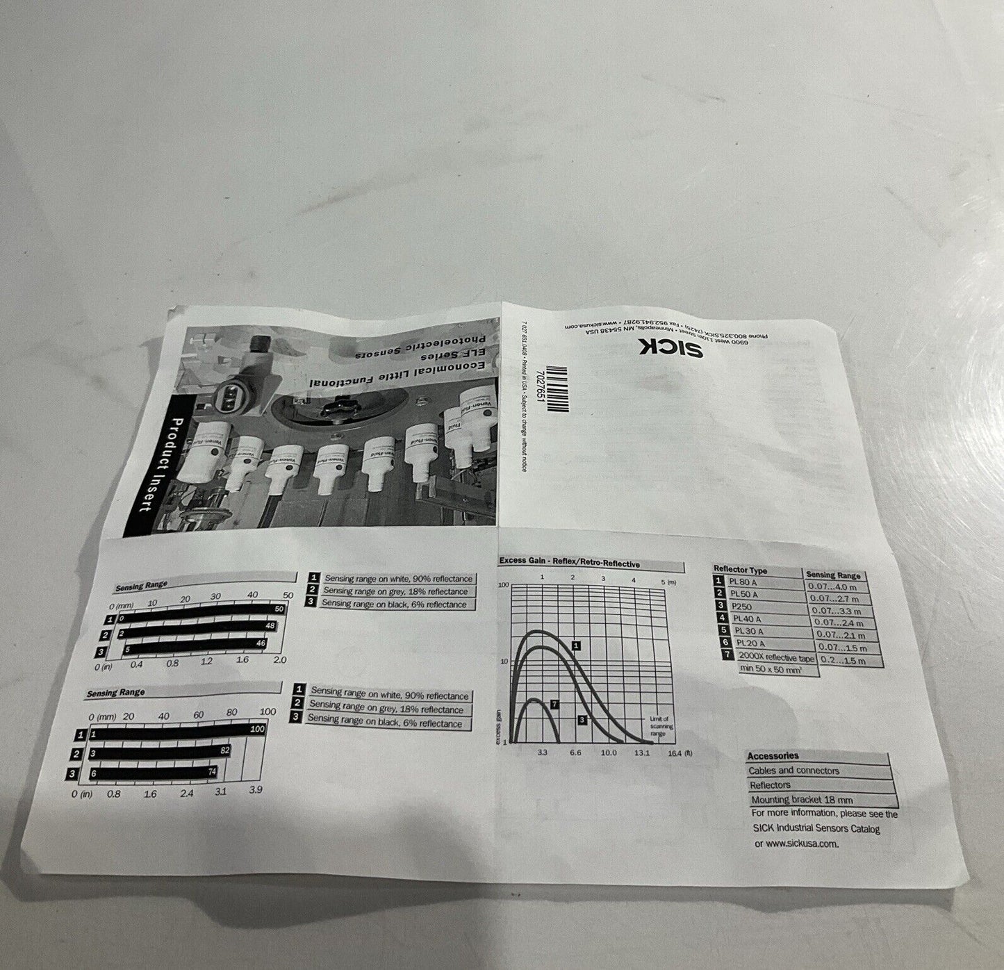 SICK EL1-N123S03  PHOTO EYE POLARIZED RETRO REFLECTIVE LIGTH OPERATE 30VD U3S