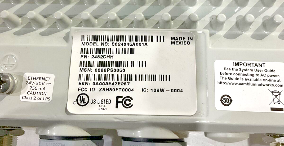 CAMBIUM  NETWORKS C024045A001A 2482CHH CONNECTORIZED PMP 450AP MODULE G7T