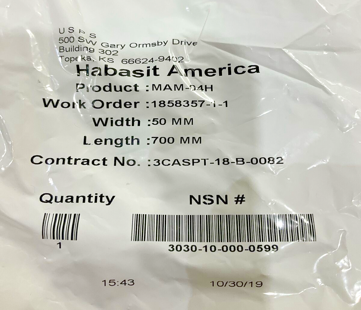 HABASIT CONVEYOR BELT  MAM-04H  50MM X 700MM  LOT OF 25 U3S