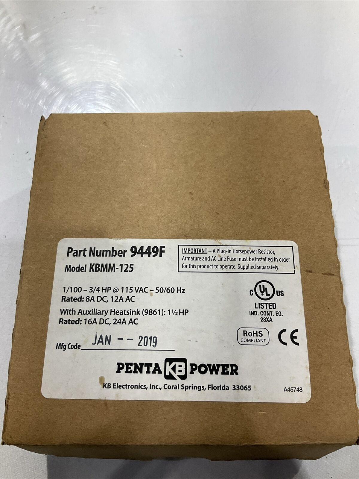 PENTA KB POWER  9449F   DC MOTOR SPEED CONTROLLER 115V  G7T