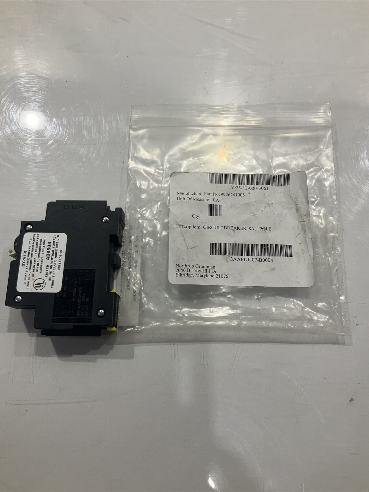 CBI QY-1(13) 8A AD9508 99262661908 CIRCUIT BREAKER   80V U3S