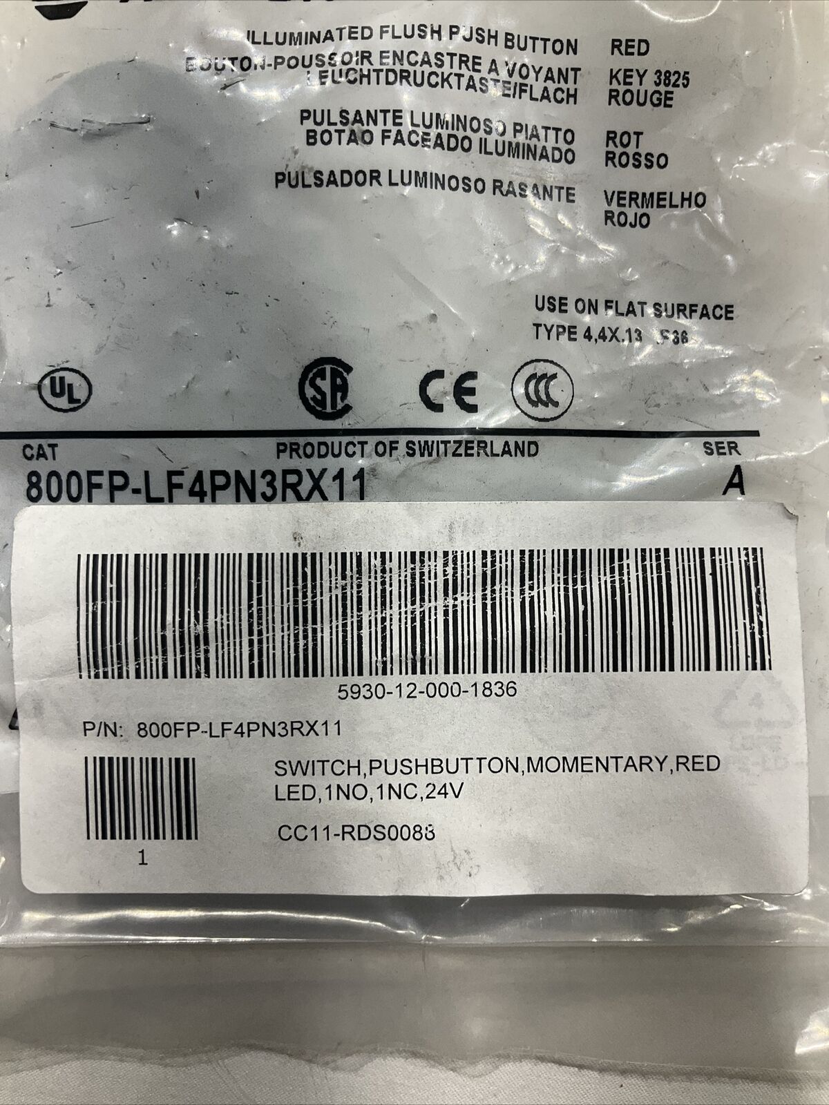 A-B ALLEN-BRADLEY  800FP-LF4PN3RX11 SWITCH,PUSHBUTTON,MOMENTARY, LOT OF 2 U3S