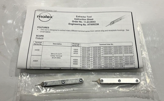 MOLEX  11-03-0043 EXTRACTOR TOOL   LOT  OF 2 U3S