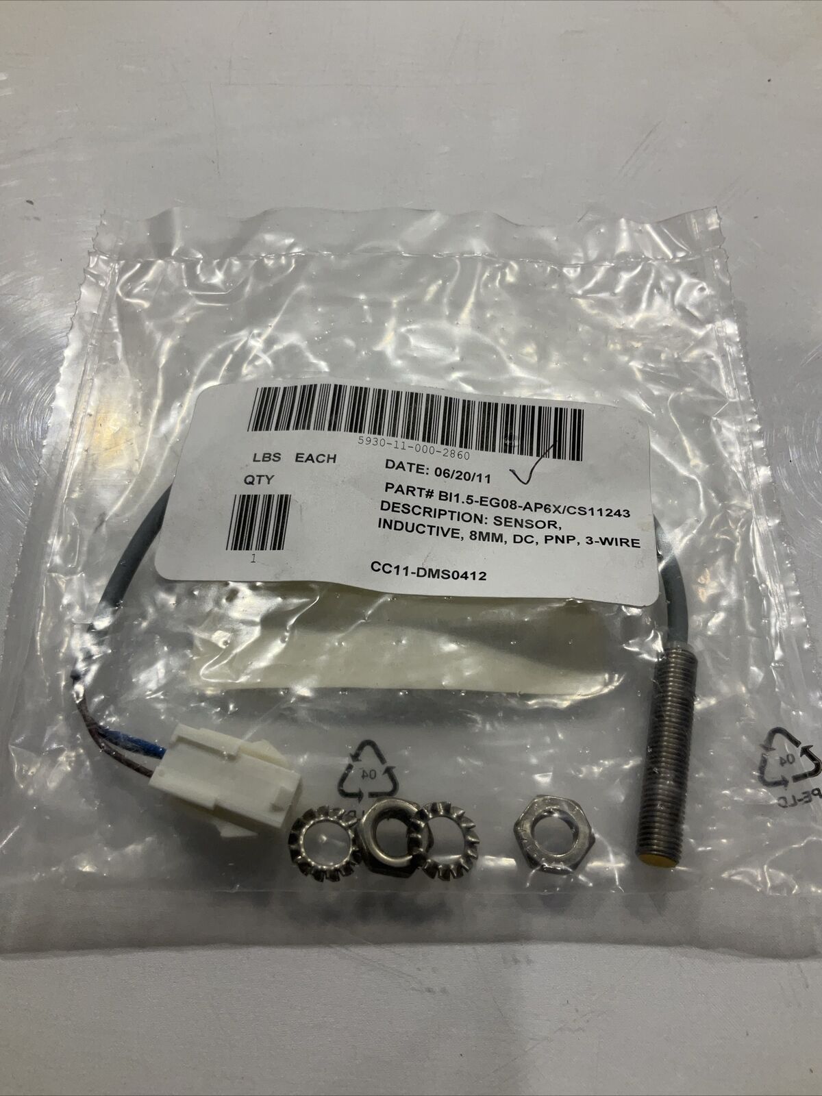 TURCK BI1.5-EG08-AP6X/CS11243 SENSOR INDUCTIVE 8MM U3S