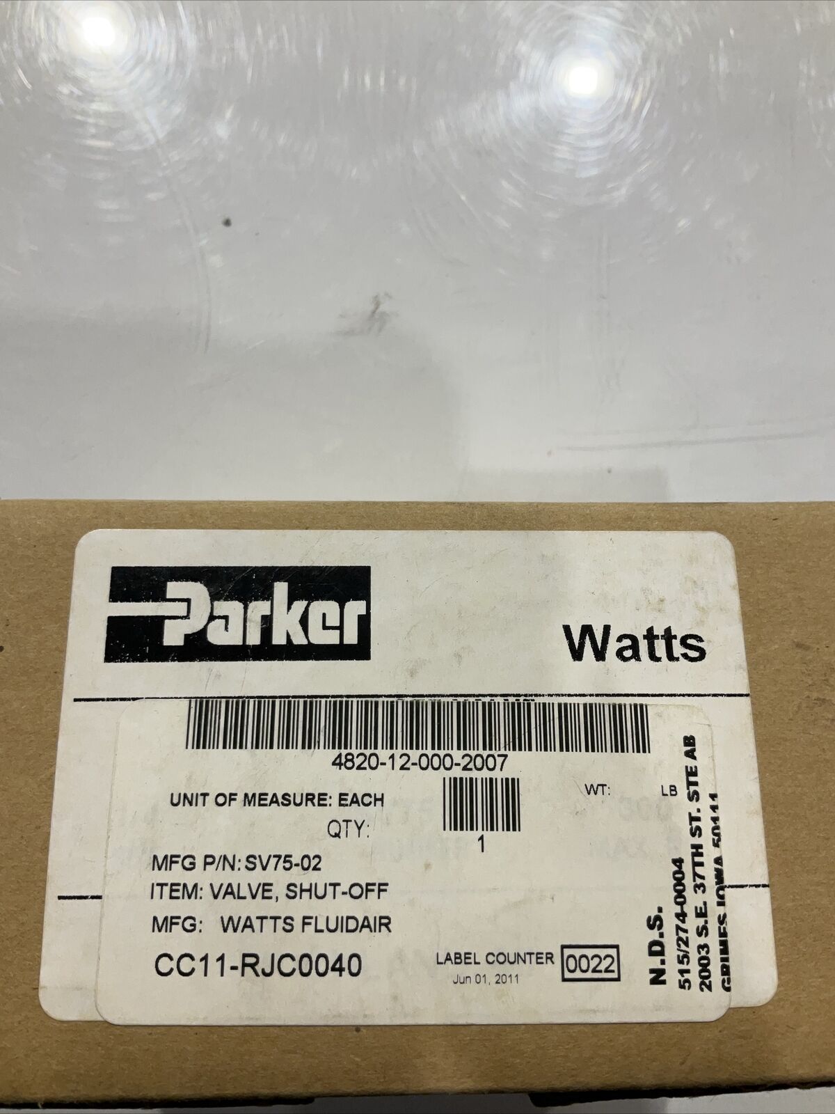 PARKER SV75-02 WATTS FLUIDAIR  U3S