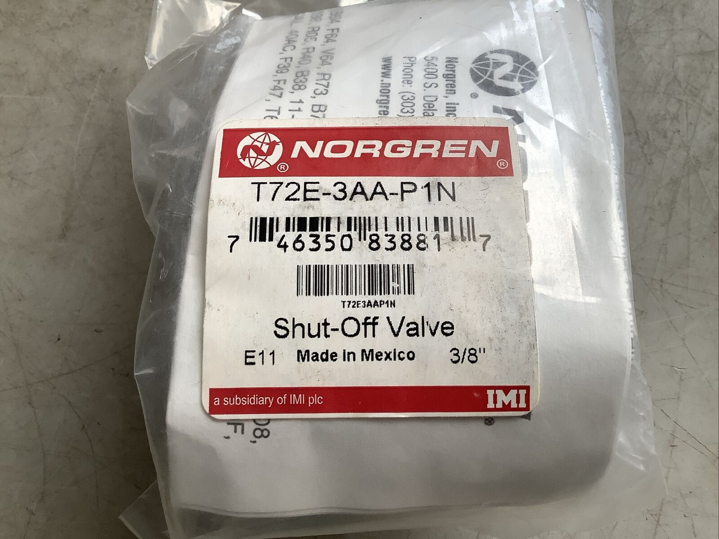 NORGREN T72E-3AA-P1N SHUT-OFF VALVE 3/8IN SLIDE ACTUATOR U3S