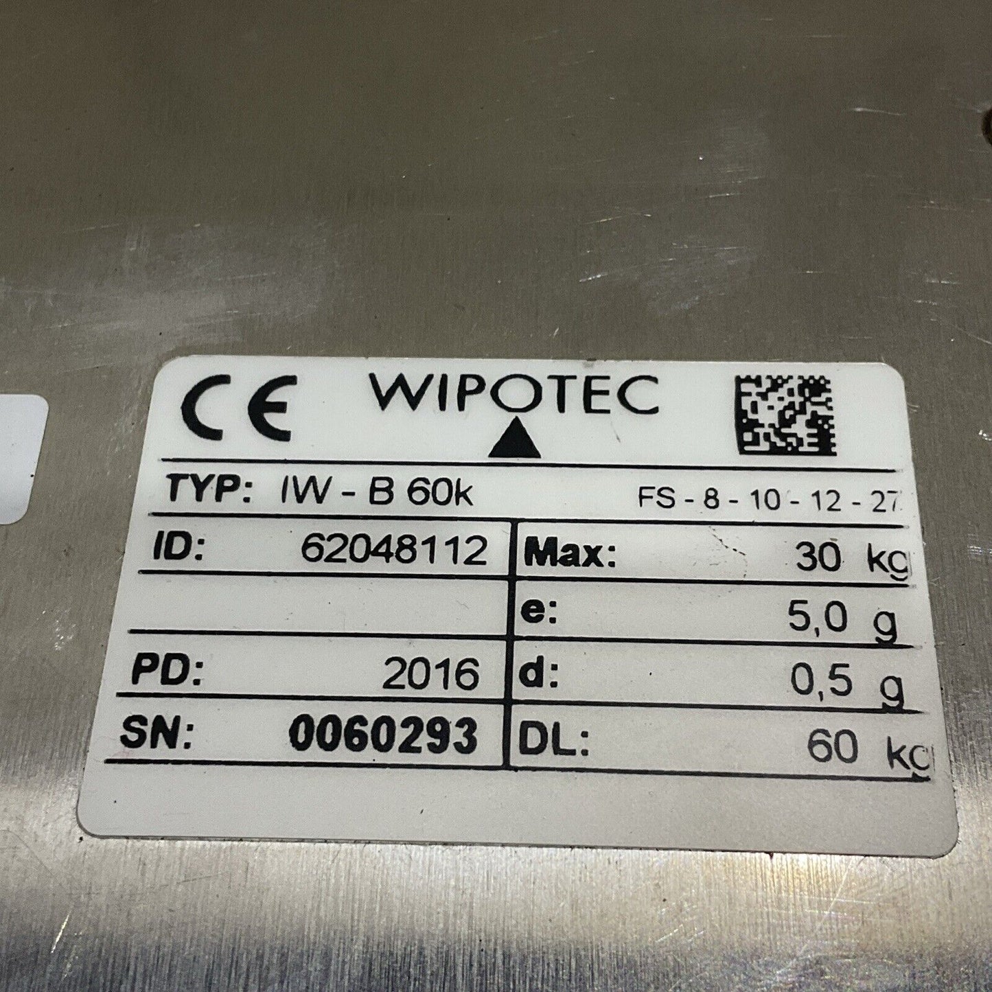 WIPOTEC IW-B 60K 62048112 FS-8-10-12-27 WEIGH LOAD CELL U3S