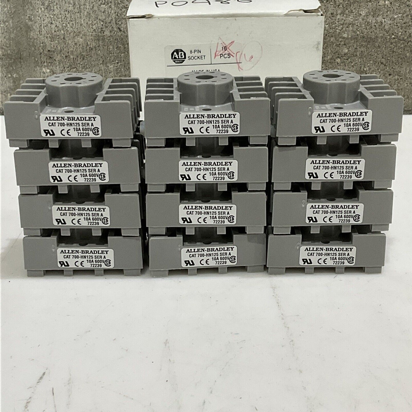 AB ALLEN BRADLEY 700-HN125 RELAY BASE SER A 10A 600V 8-PIN SOCKET LOT OF 12 G7T