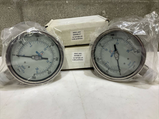 BLUE RIBBON BR301L-402H LIQUID FILLED PRESSURE GAUGE 0-300 PSI 1/2” LOT OF 2 G7T