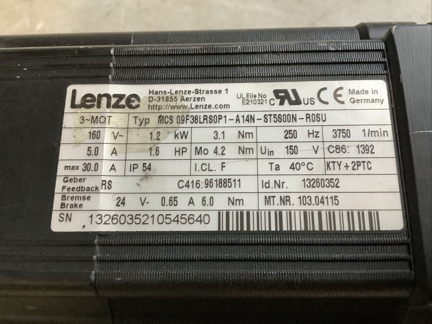 LENZE MSC 09F38LRS0P1-A14N-ST5S00N-R0SU 13260352 SERVO MOTOR U3S