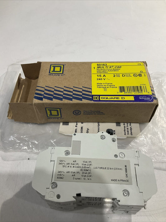 SQUARE D 60163 MULIT 9 C60 MINIATURE CIRCUIT BREAKER 240V 5A 2P U3S