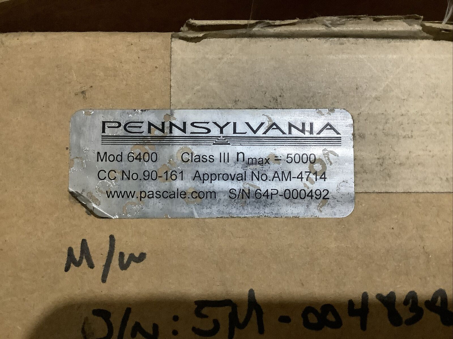 PENNSYLVANIA MODEL 6400 SCALE 100LB U3S