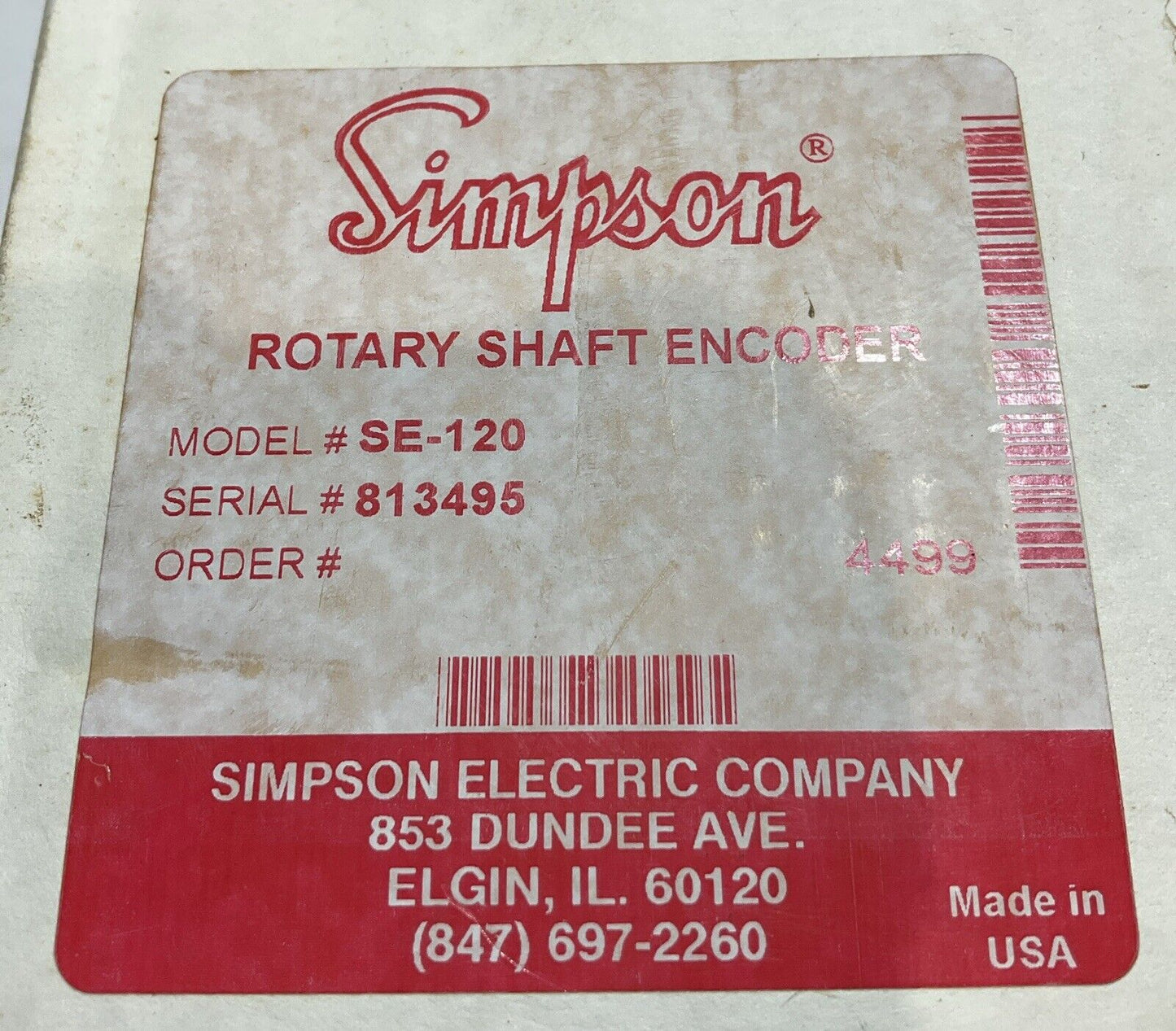 SIMPSON SE-120 ROTARY SHAFT ENCODER 12/28VDC U3S