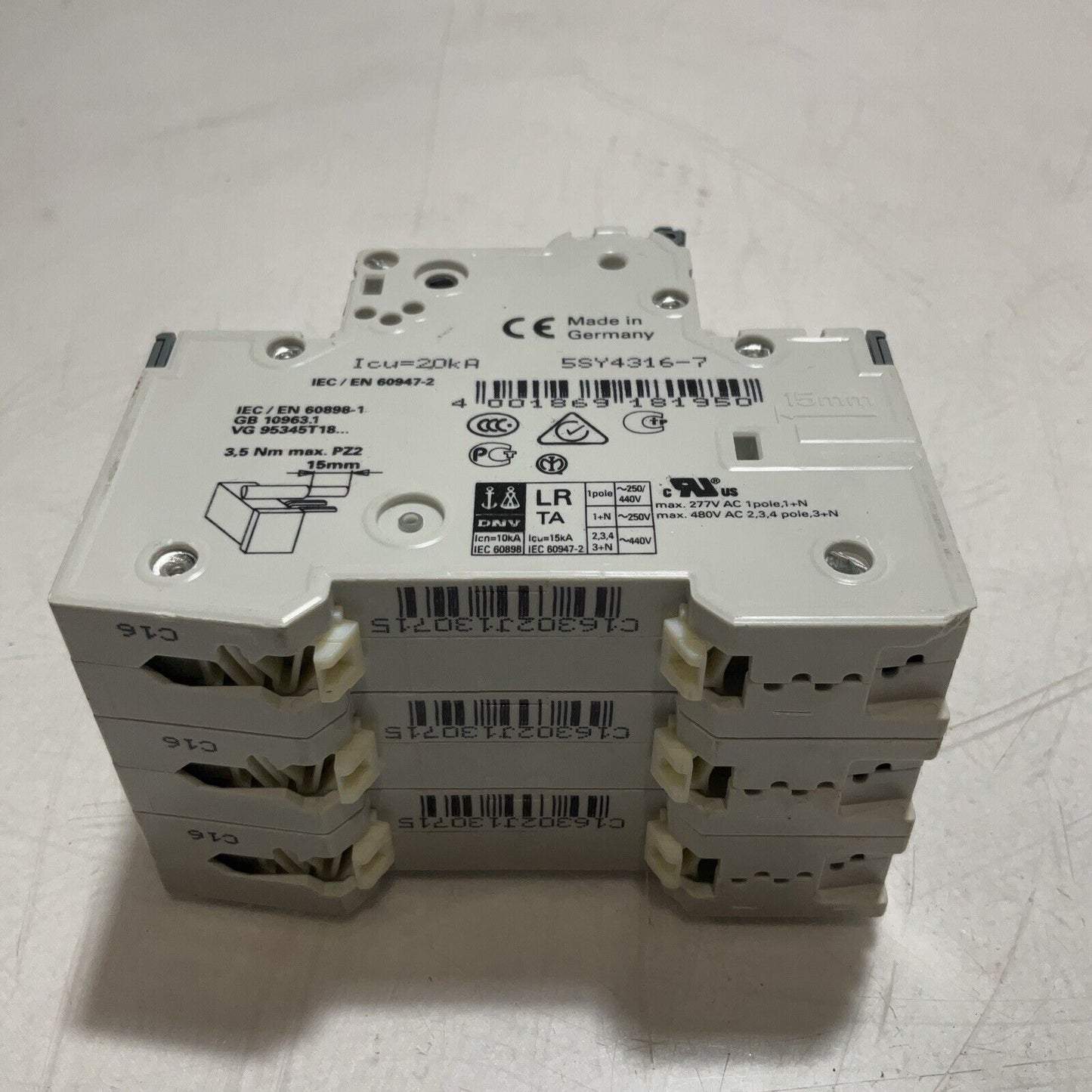 SIEMENS  5SY4316-7 MINIATURE CIRCUIT BREAKER 440V  U3S