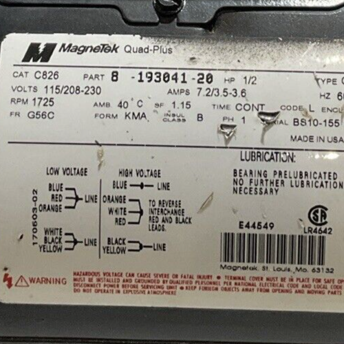 MAGNETEK 1/2HP 8-193041-20  MOTOR U3S