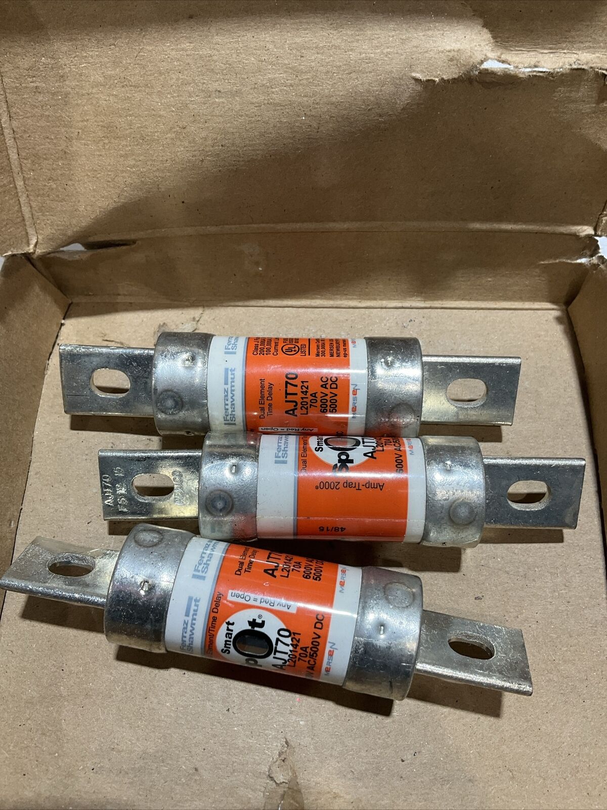 FERRAZ SHAWMUT AJT70  DUAL ELEMENT TIME DELAY 70A 600VDC CLASS J LOT OF 3 RM6