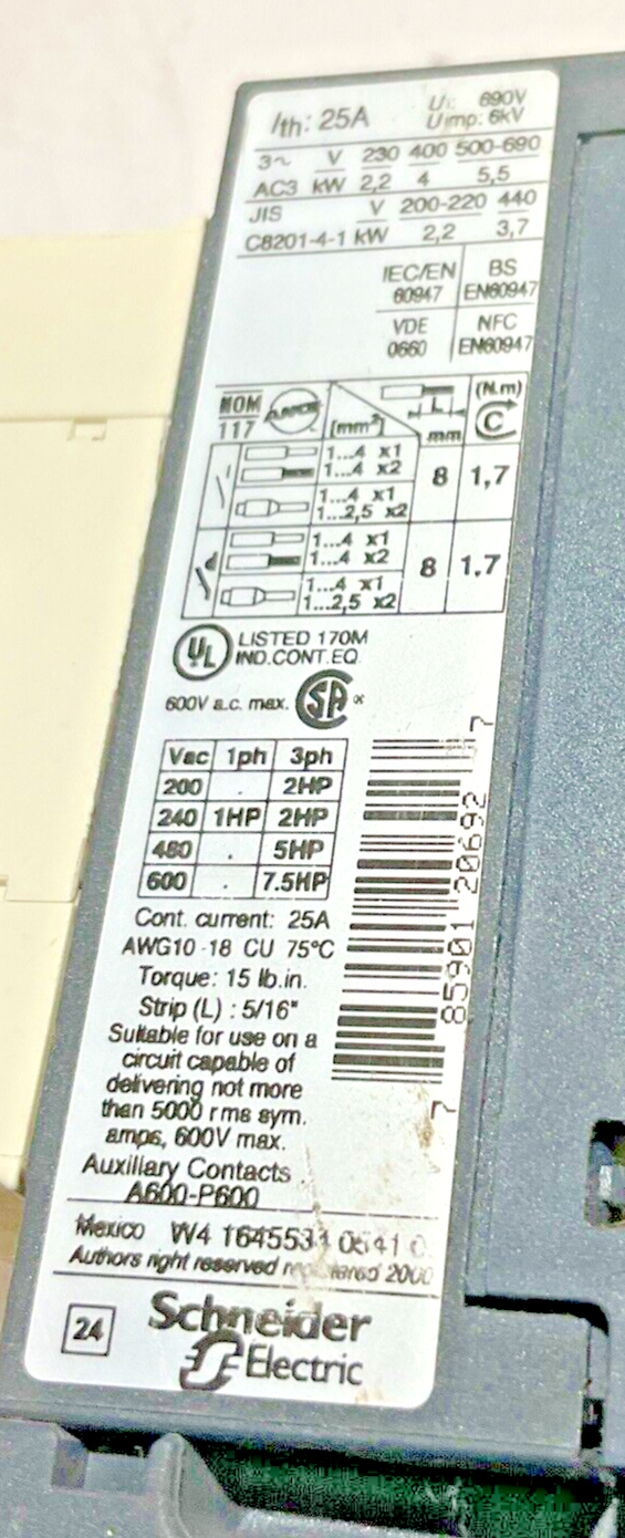 TELEMECANIQUE  LC1D09  CONTRACTOR MOTOR CONTROL 690V U3S