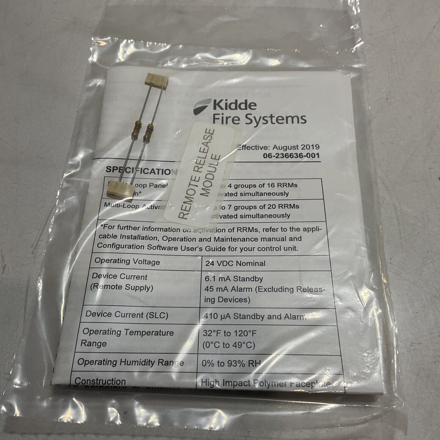 KIDDE FIRE SYSTEM 70-600000-001 SMARTONE  REMOTE RELEASING  MODULE F8L