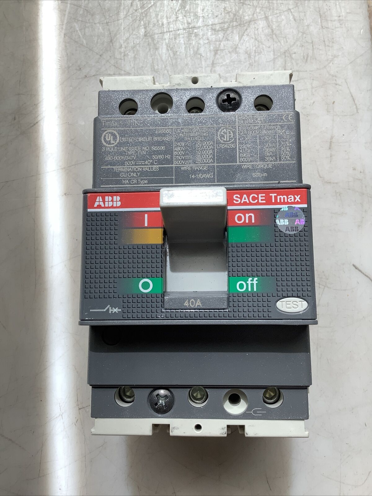 ABB SACE TMAX T1N CIRCUIT BREAKER 40A 3P U3S