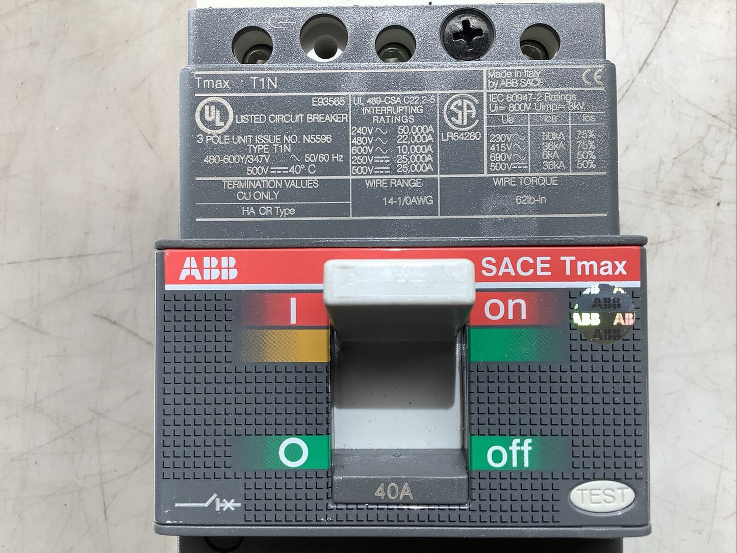 ABB SACE TMAX T1N CIRCUIT BREAKER 40A 3P U3S