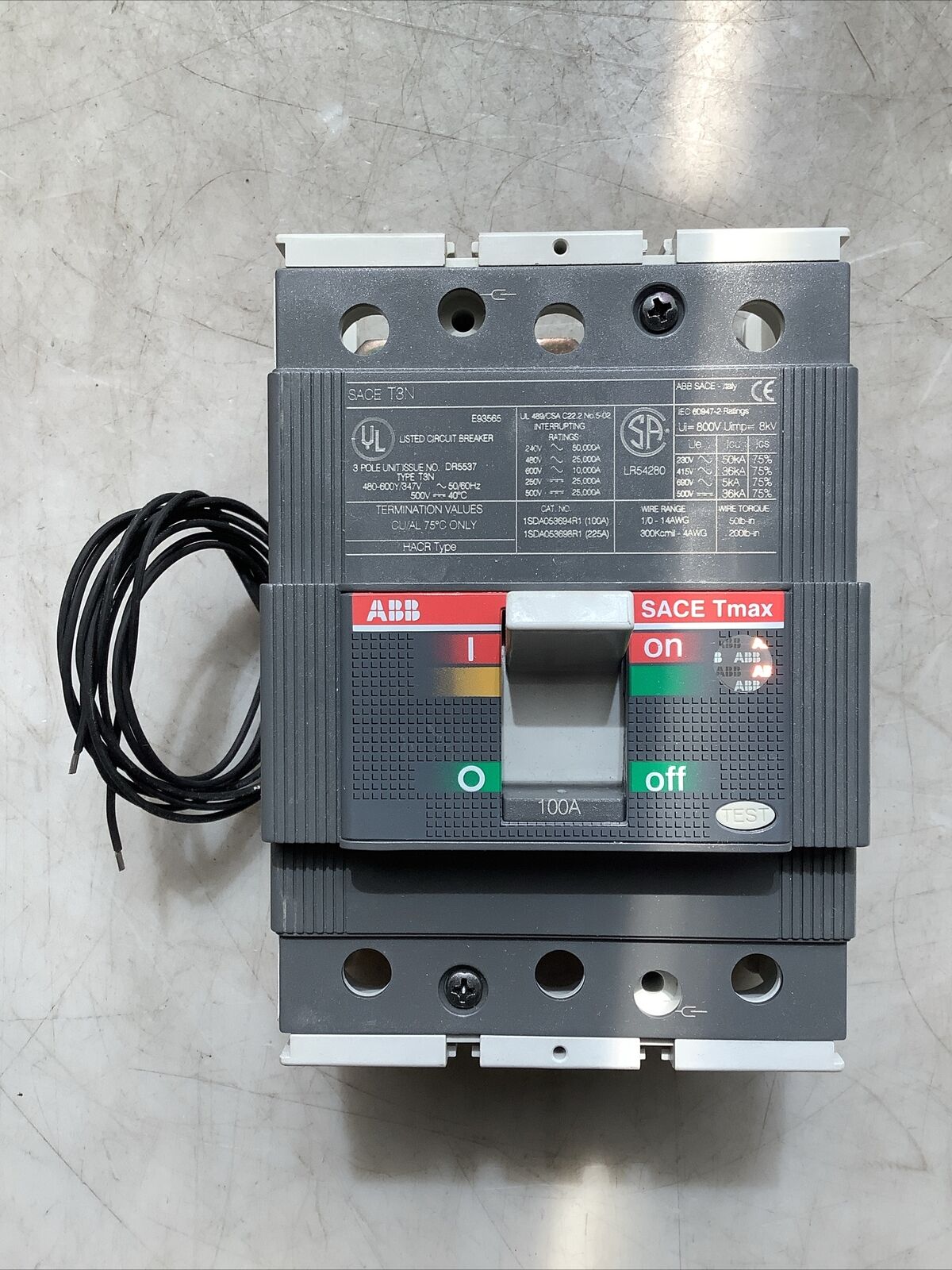 ABB SACE TMAX T3N 225 CIRCUIT BREAKER 100A 3P U3S