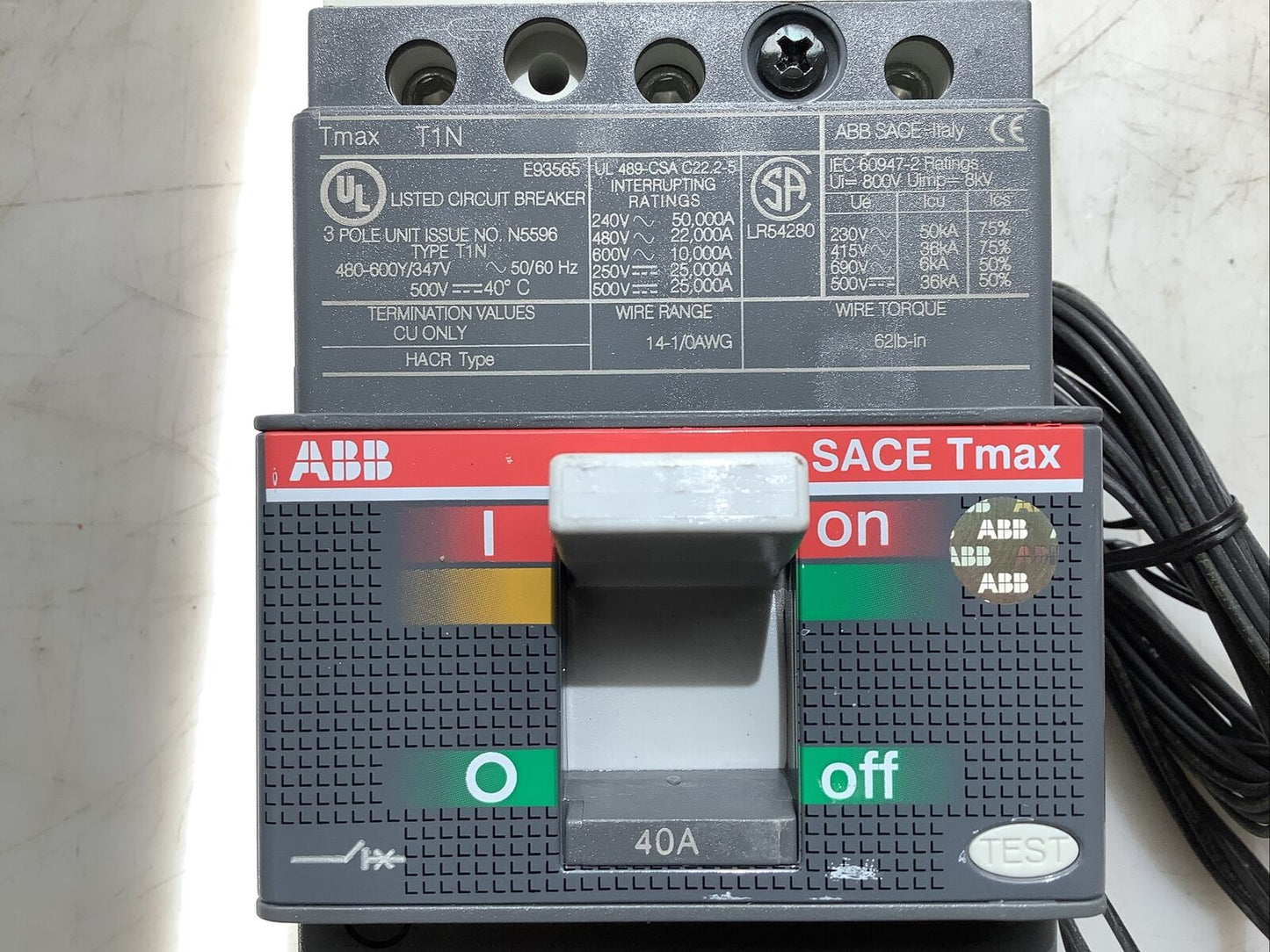 ABB T1N040TLA SACE TMAX T1N CIRCUIT BREAKER 40A 3P U3S