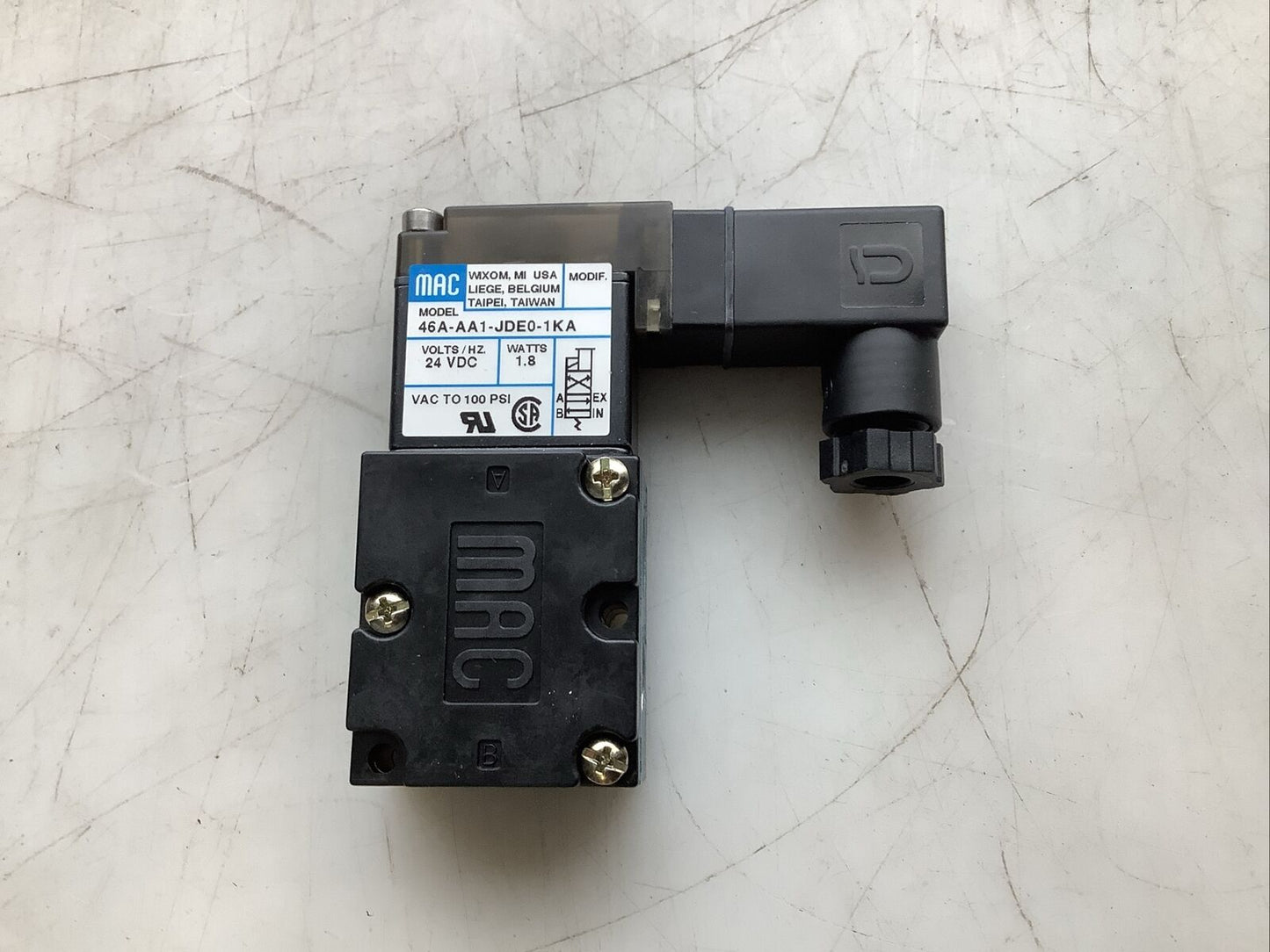 MAC 46A-AA1-JDE0-1KA PNEUMATIC SOLENOID VALVE 24 VDC 1.8 W U3S