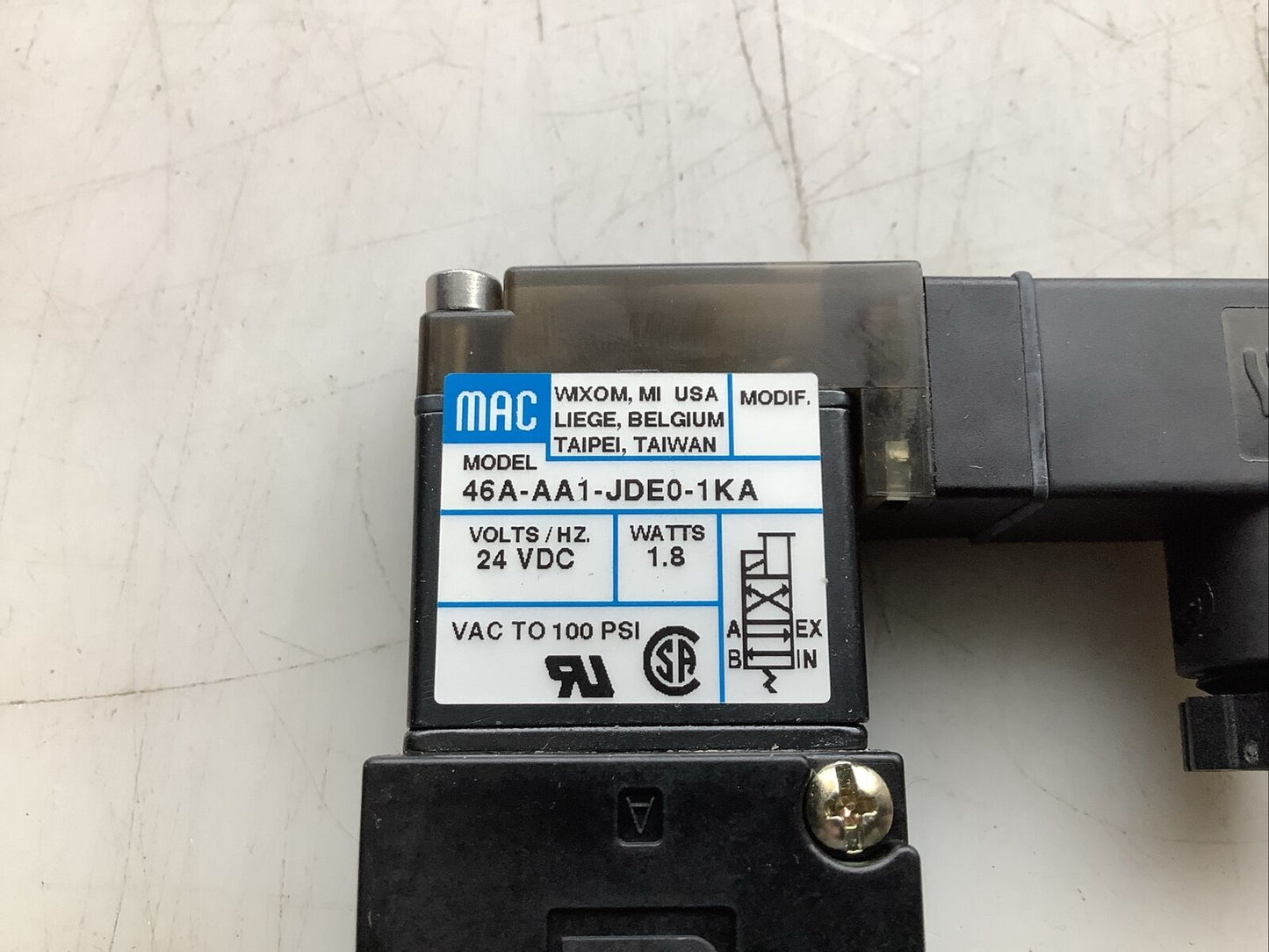 MAC 46A-AA1-JDE0-1KA PNEUMATIC SOLENOID VALVE 24 VDC 1.8 W U3S