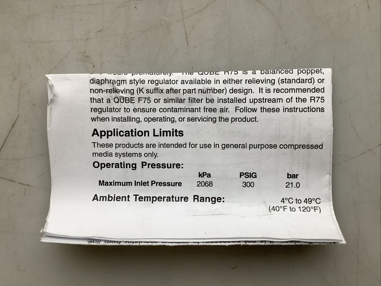 PARKER WATTS R75-02A REGULATOR 20 BAR 300 PSI 125F U3S