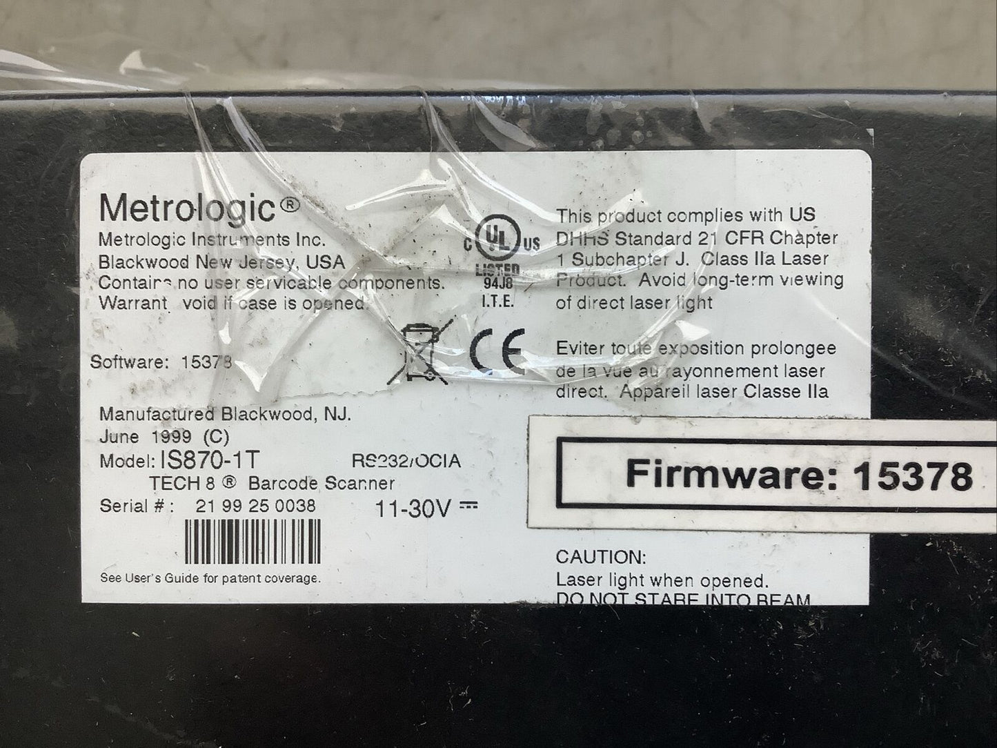 METROLOGIC IS870-1T TECH 8 INDUSTRIAL BARCODE SCANNNER U3S