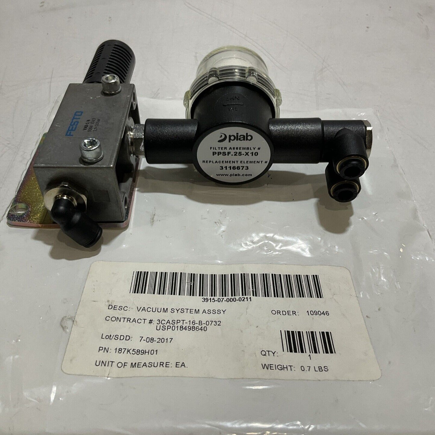 PIAB PPSF.25-X10 VACUUM FILTER ASSEMBLY REPLACEMENT ELEMENT LOT OF 2 U3S