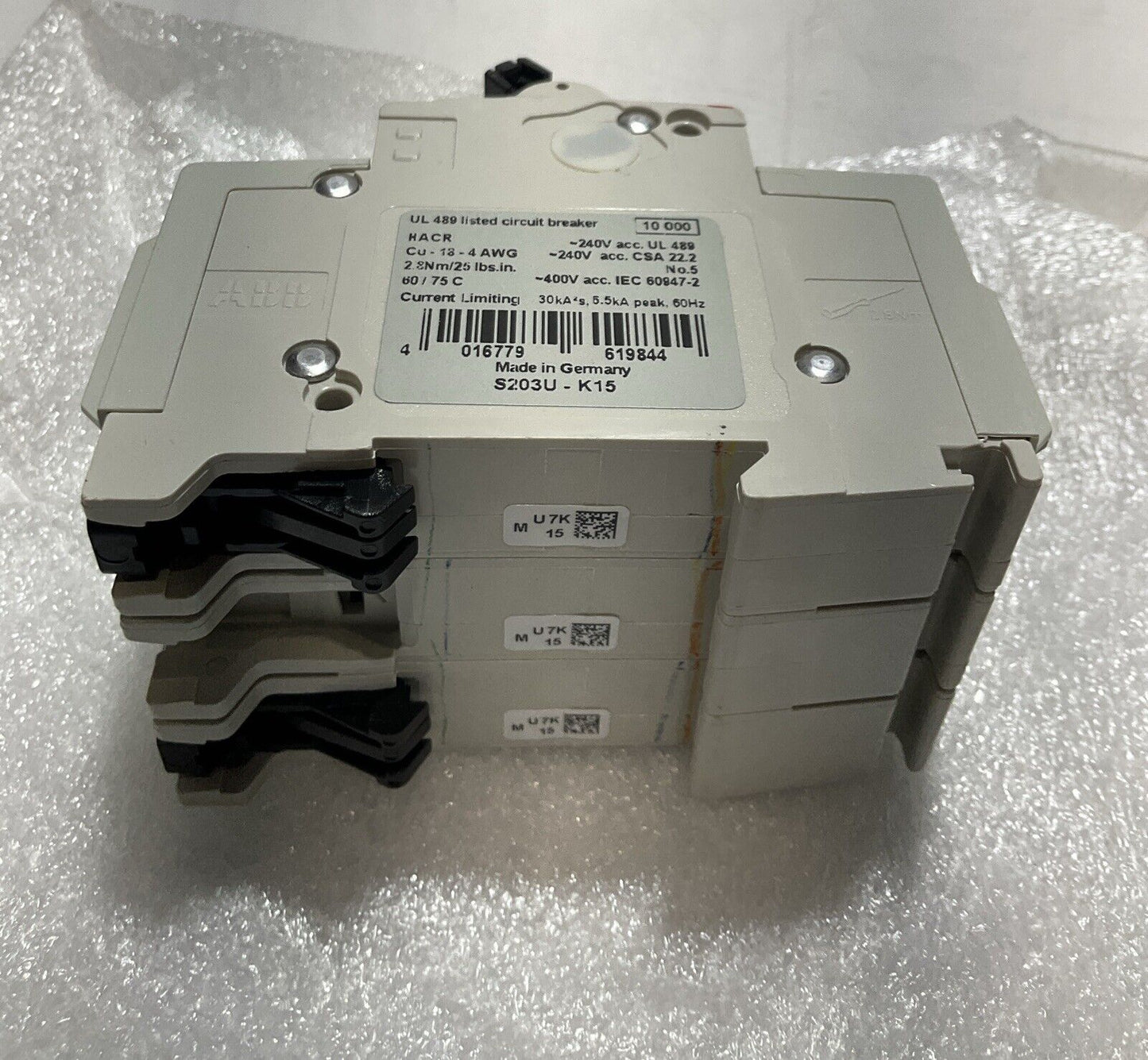 ABB S203U-K15 CIRCUIT BREAKER 15A 240V 3 POLE U3S